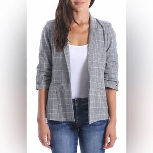 KUT FROM THE KLOTH Women's Rafaella Blazer Plaid Black White Wine M 3/4 Sleeve